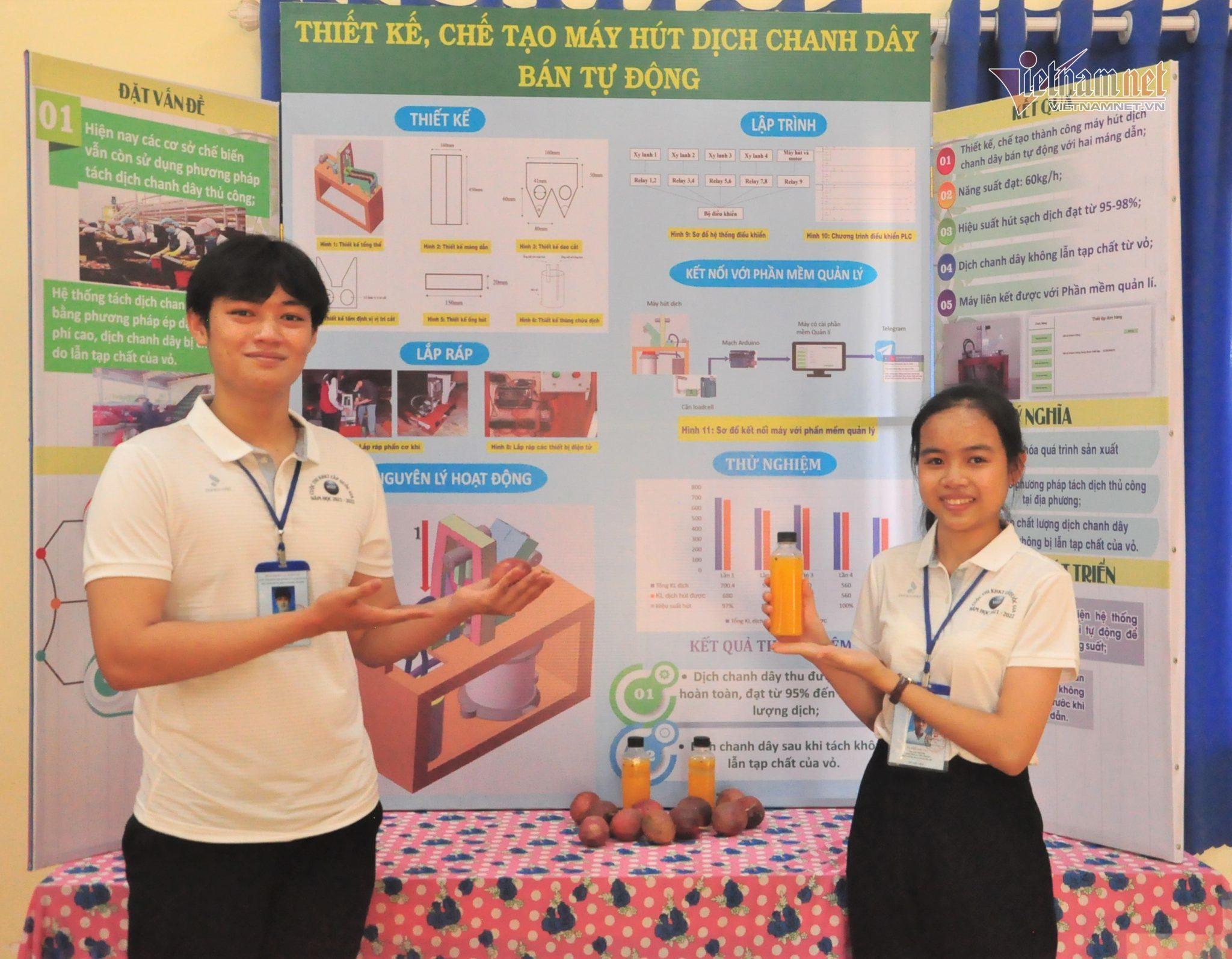 Dự án “Thiết kế, chế tạo máy hút dịch chanh dây bán tự động” của 2 học trò ở Đăk Lắk đã được lựa chọn tham gia hội thi khoa học kỹ thuật quốc tế năm 2022 (ISEF 2022).
